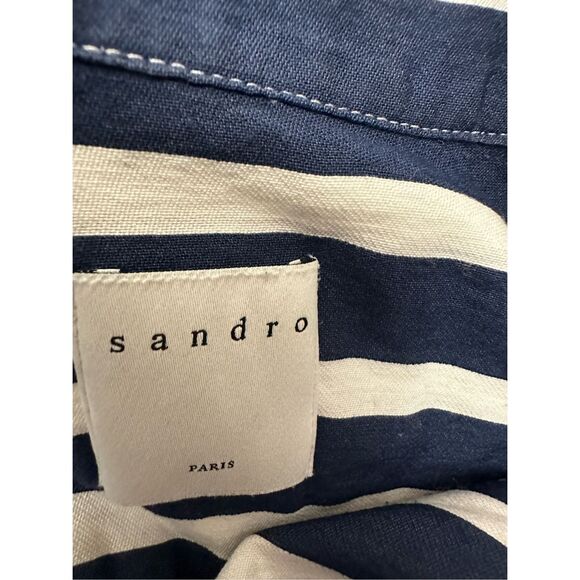 Sandro Paris Striped Short Sleeve Button Down Shirt Size: XL - Picture 5 of 9